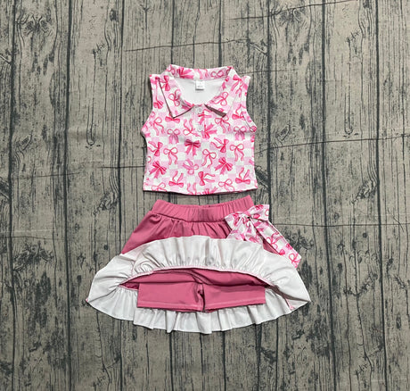 Sleeveless plaid bow top ruffle skirt girls activewear set