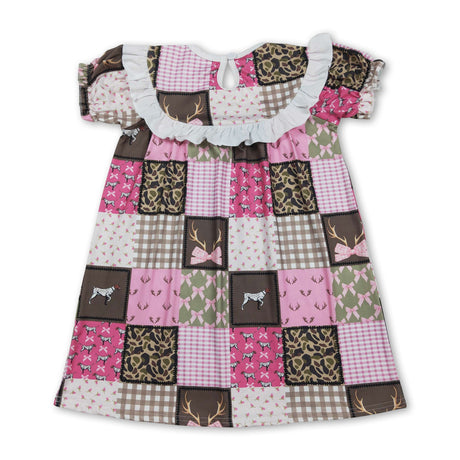 Short sleeves daddy's girls smocked camo bow dresses