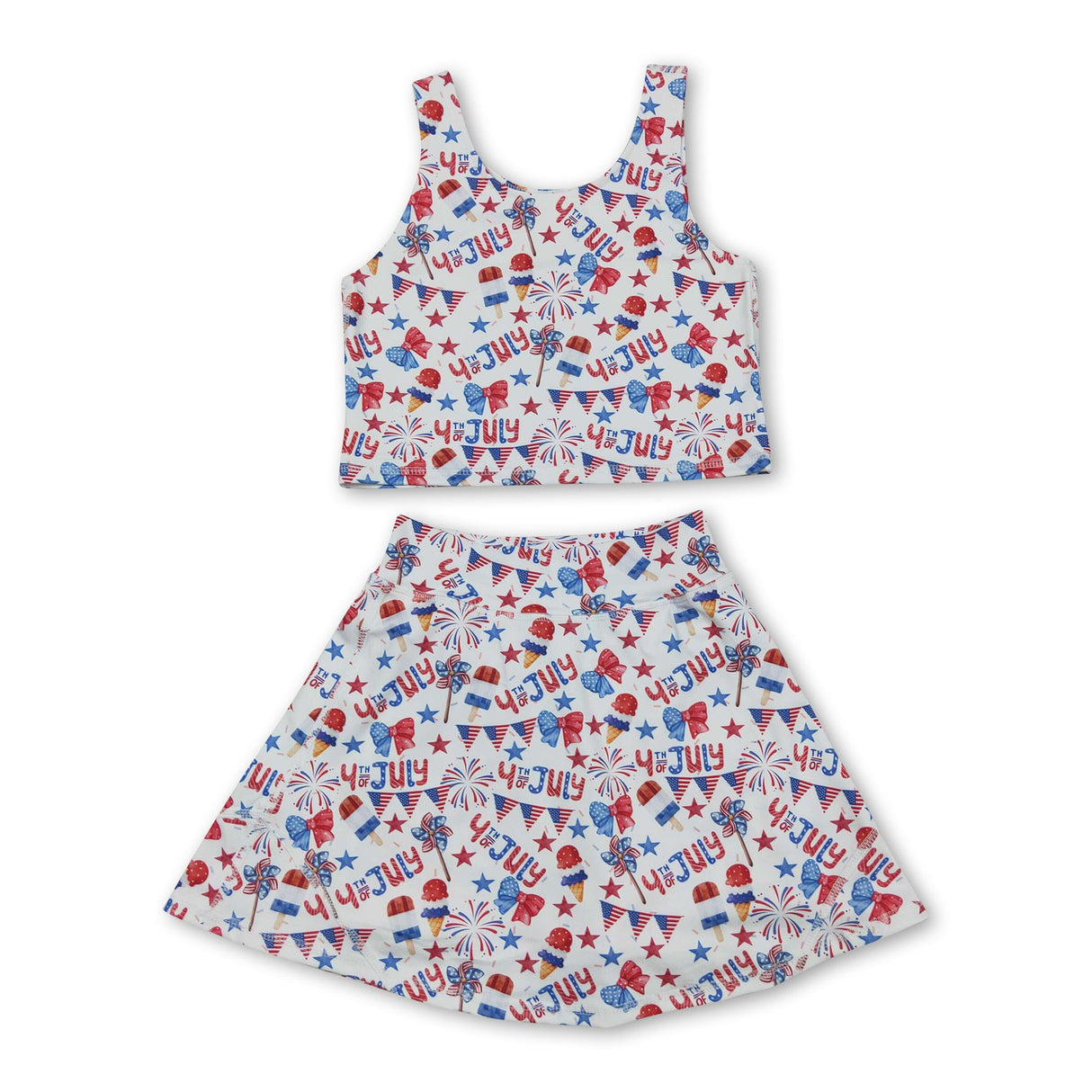 Sleeveless 4th of july popsicle top skirt girls active set