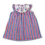 Plaid flag smocked kids girls 4th of july dresses
