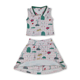 Sleeveless pink plaid golf polo shirt skirt girls active set