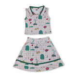 Sleeveless pink plaid golf polo shirt skirt girls active set