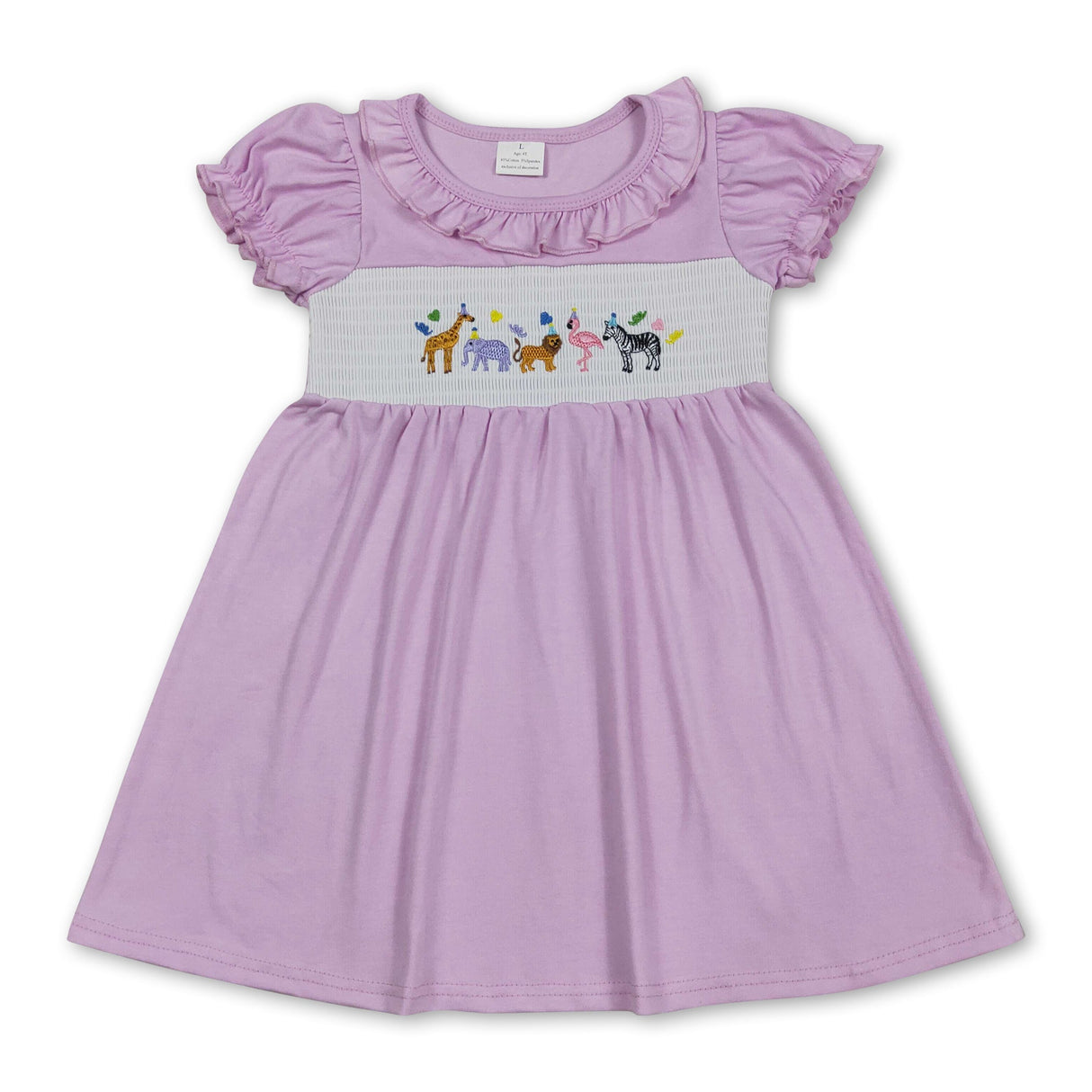Short sleeves animal smocked happy birthday girls dress