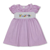 Short sleeves animal smocked happy birthday girls dress