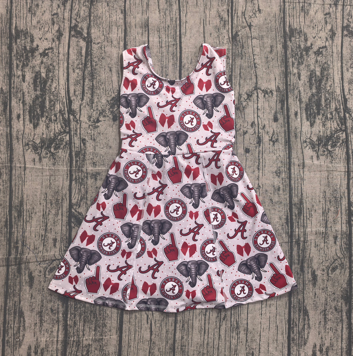 Sleeveless A elephant bow kids girls team athletic dress