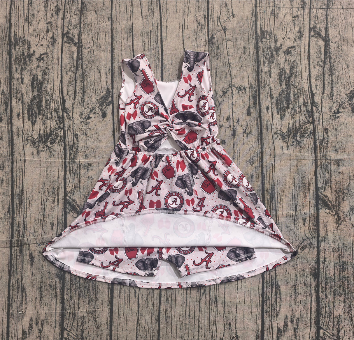 Sleeveless A elephant bow kids girls team athletic dress