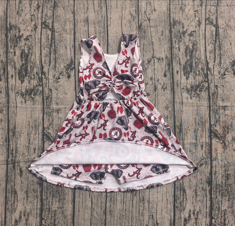 Sleeveless A elephant bow kids girls team athletic dress