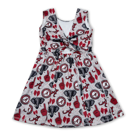 Sleeveless A elephant bow kids girls team athletic dress