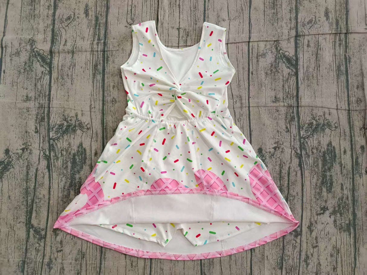 Sleeveless white pink ice cream sprinkle girls athletic dresses