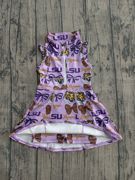 Sleeveless tiger bow football girls team athletic dresses