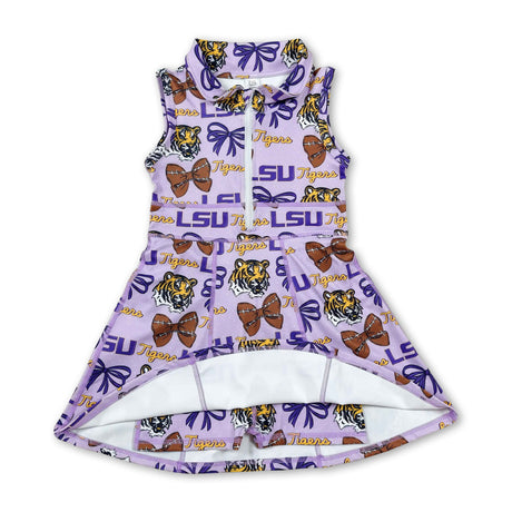 Sleeveless tiger bow football girls team athletic dresses
