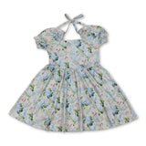 Short sleeves light blue pink floral baby girls summer dress