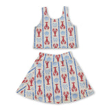 Sleeveless crawfish bow top skirt girls active wear set