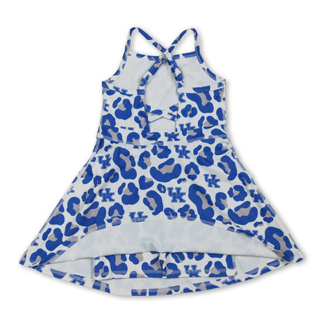 Straps blue leopard U K kids girls team athletic dresses