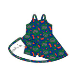 Straps blue leopard crocodile kids girls team athletic dress