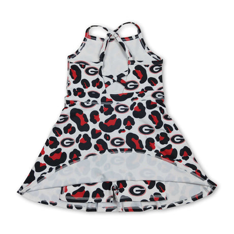 Straps red leopard G kids girls team athletic dresses
