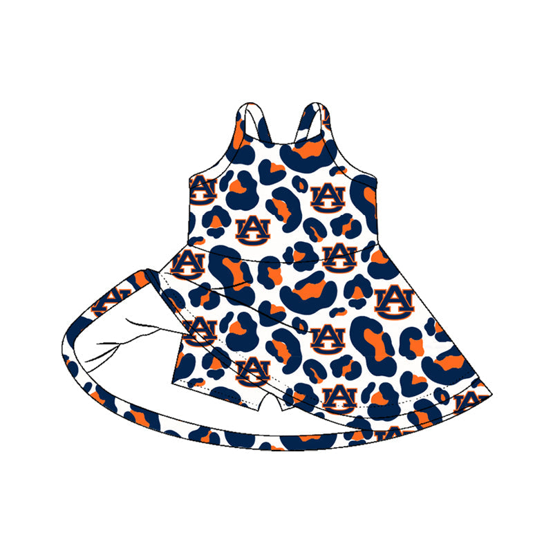 Straps leopard A U kids girls team athletic dresses