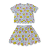 Short sleeves softball bow scallop top skirt girls active outfit
