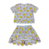 Short sleeves softball bow scallop top skirt girls active outfit