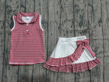 Sleeveless maroon stripe polo top skirt girls team active outfit