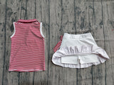 Sleeveless maroon stripe polo top skirt girls team active outfit