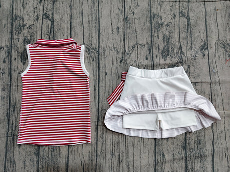Sleeveless maroon stripe polo top skirt girls team active outfit