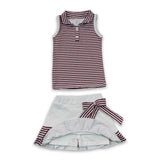 Sleeveless maroon stripe polo top skirt girls team active outfit