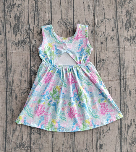 Sleeveless watercolor coral kids girls summer dresses