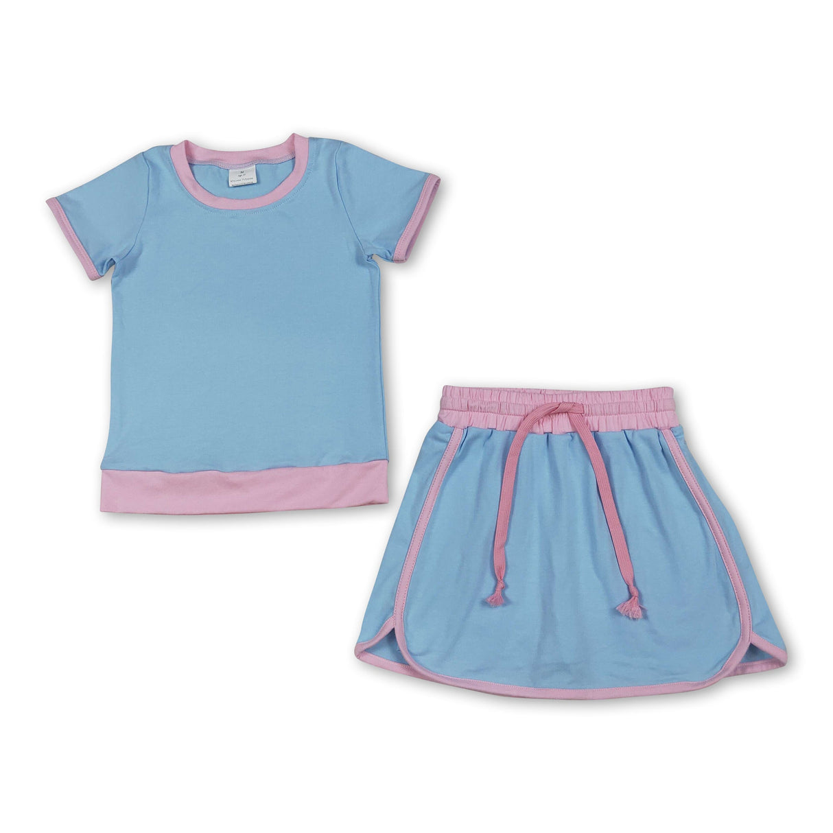 Light blue pink cotton top skirt kids girls summer outfits