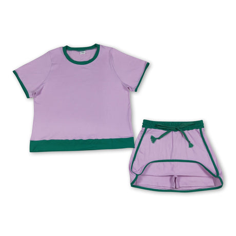 Pink green cotton top skirt adult women outfits