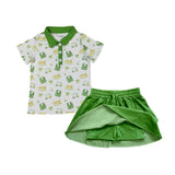Short sleeves bow golf cart polo shirt skirt girls outfits