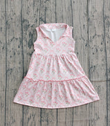 Sleeveless floral bow patchwork kids girls dresses