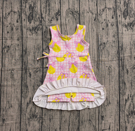Sleeveless pink plaid bow lemon girls summer athletic dress