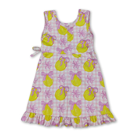 Sleeveless pink plaid bow lemon girls summer athletic dress