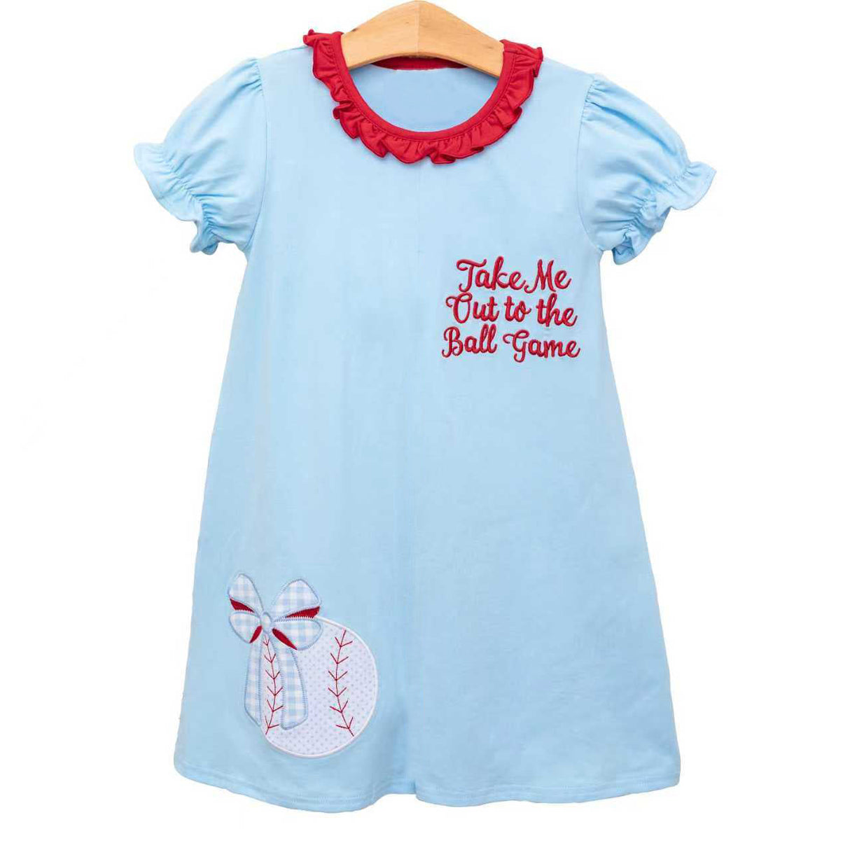 Short sleeves baseball bow kids girls dresses