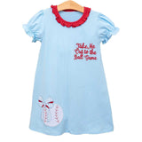 Short sleeves baseball bow kids girls dresses