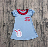 Short sleeves baseball bow kids girls dresses