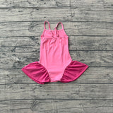 Straps pink patchwork kids girls summer athletic dresses