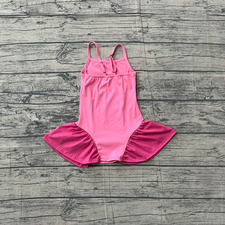 Straps pink patchwork kids girls summer athletic dresses