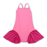 Straps pink patchwork kids girls summer athletic dresses