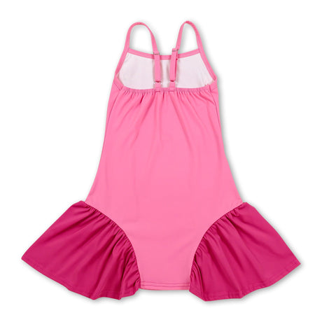 Straps pink patchwork kids girls summer athletic dresses