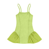 Straps green patchwork kids girls summer athletic dresses