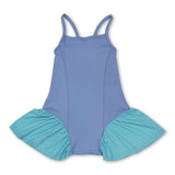 Straps light blue patchwork kids girls summer athletic dresses