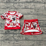 Short sleeves hogs bow top skirt girls team active wear set