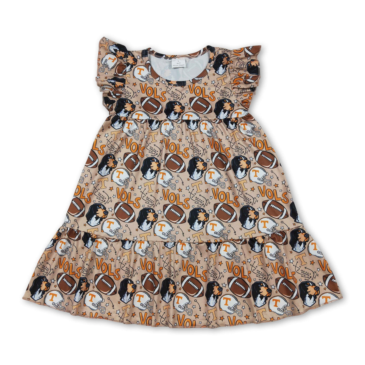 Flutter sleeves football dog T ruffle girls team dresses
