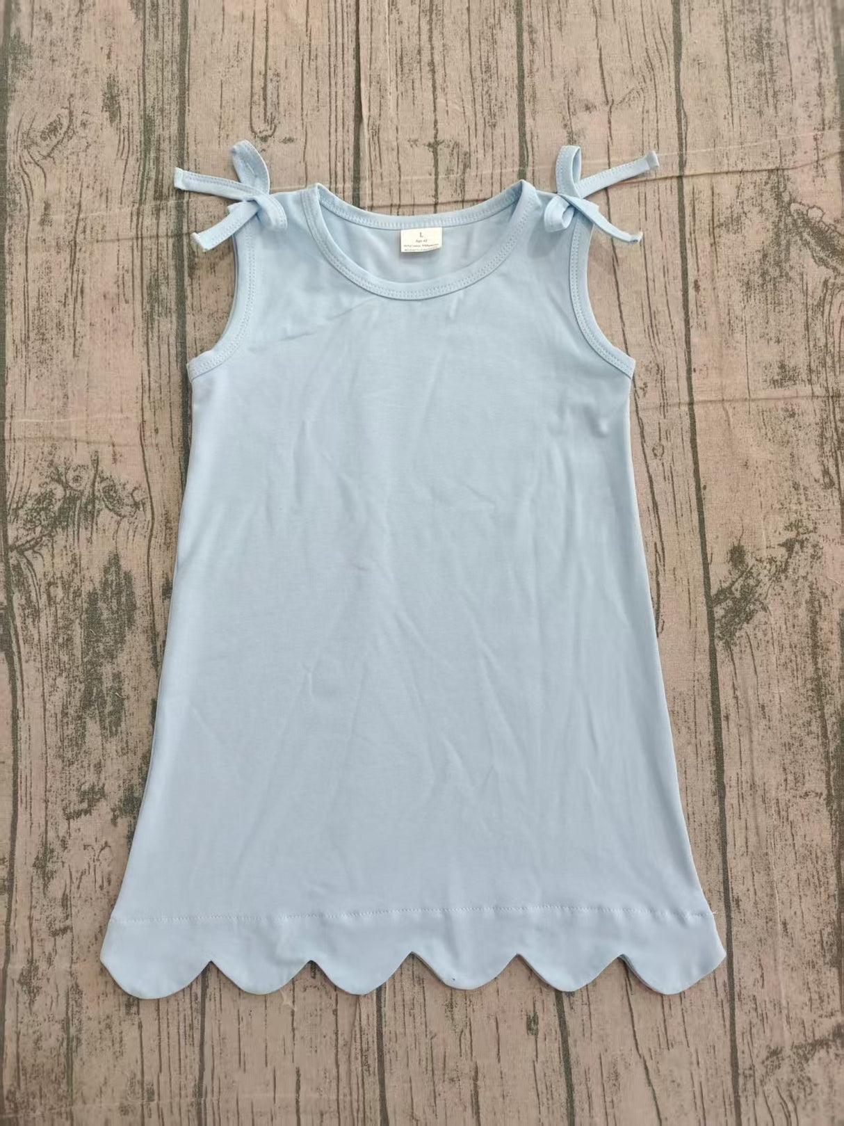 Sleeveless light blue cotton scallop girls summer dress