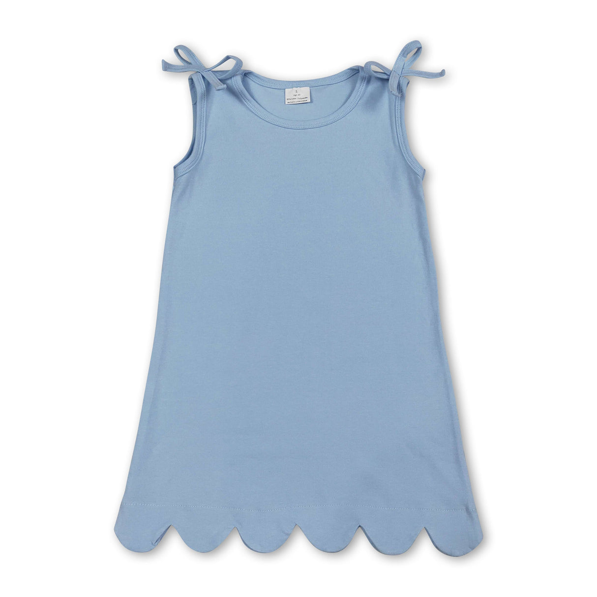 Sleeveless light blue cotton scallop girls summer dress