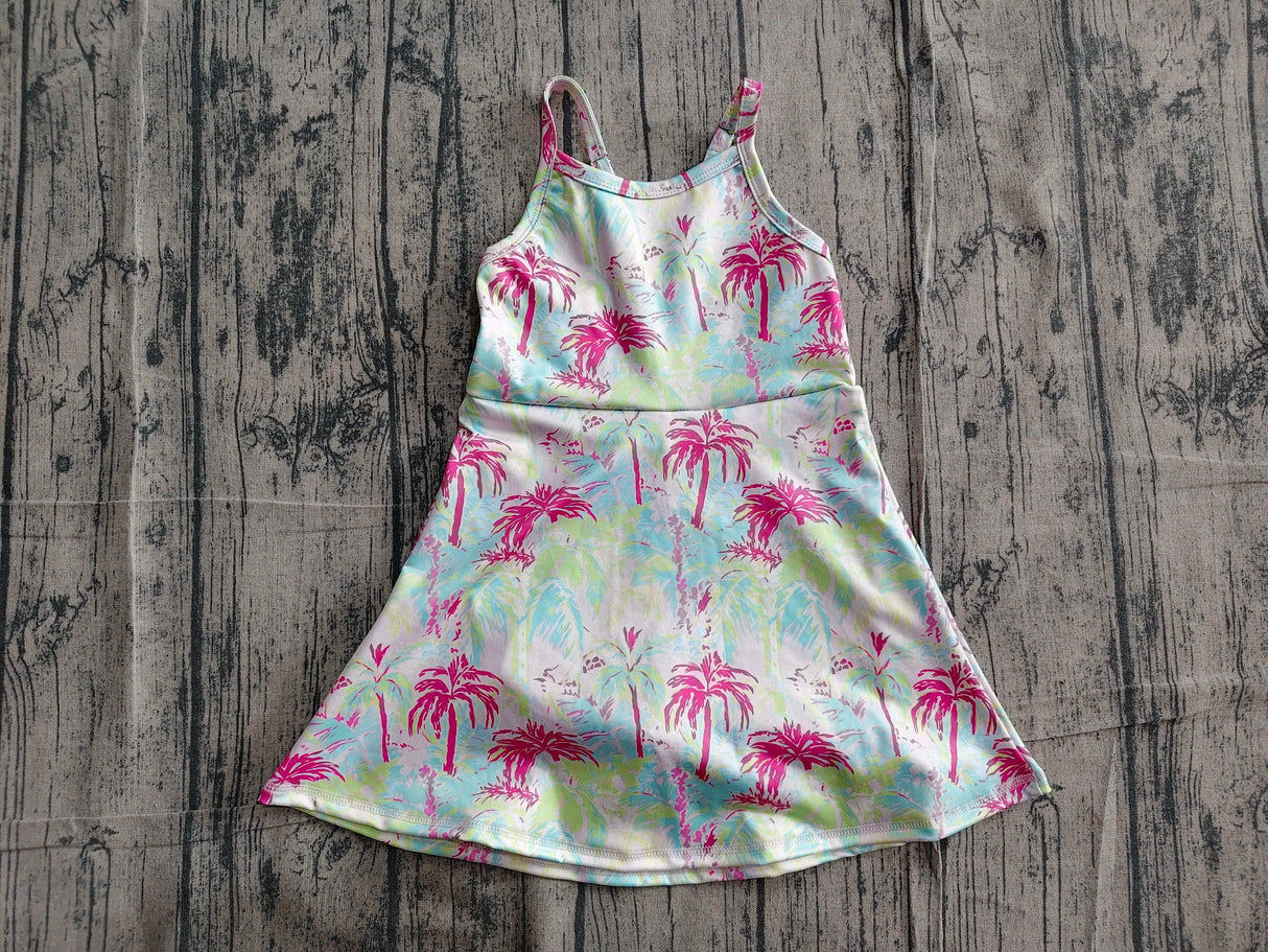 Straps colorful trees kids girls summer athletic dresses