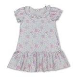 Short sleeves pink lavender floral ruffle girls dress
