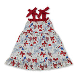 Straps popsicle bow flag girls ruffle 4th of july dresses